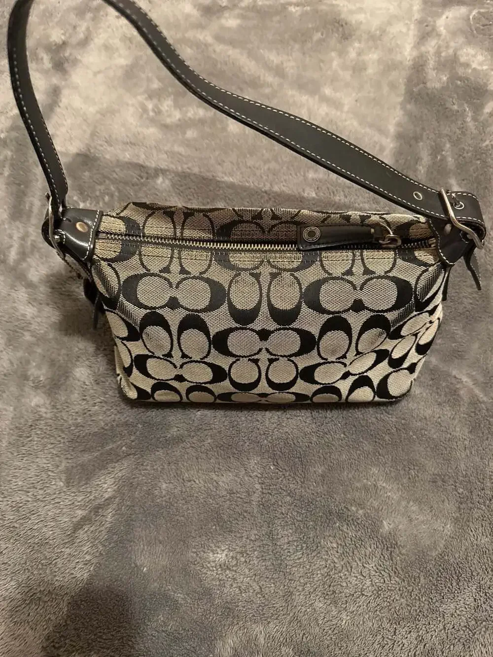 Coach Signature C Black and Grey Canvas Shoulder Bag